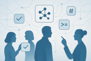 Abstract digital connections symbolizing cultural algorithms influencing human thought and behavior, clean and professional editorial style.