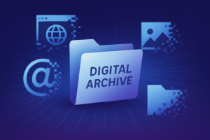 Modern editorial hero image illustrating lost early internet data with fading pixelated icons and digital archive theme.