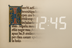 Editorial hero image combining a medieval manuscript and a modern clock face representing the Phantom Time Hypothesis.